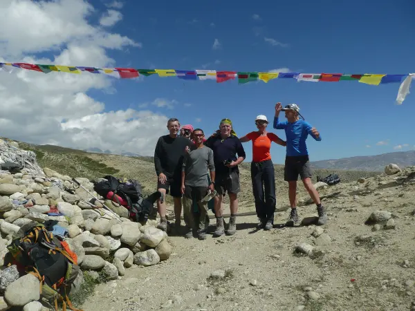 Group Photo After Placed The Prayer Flags In High Pass Of Mustang Trek Web